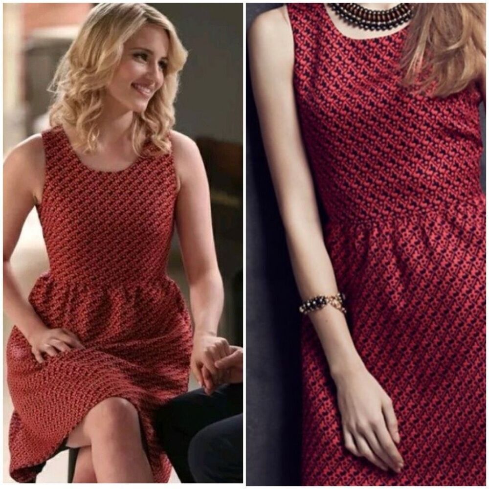 Anthropologie Lili Wang S4 Glee Quinn Fabray dress Size 6 Jacquard Red Orange